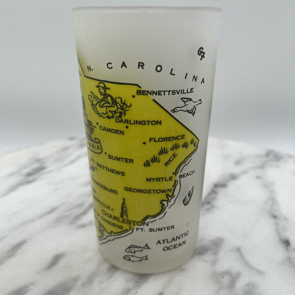 South Carolina Hazel Atlas State Souvenir Frosted Tumbler Glass Map Vintage - Picture 4 of 9